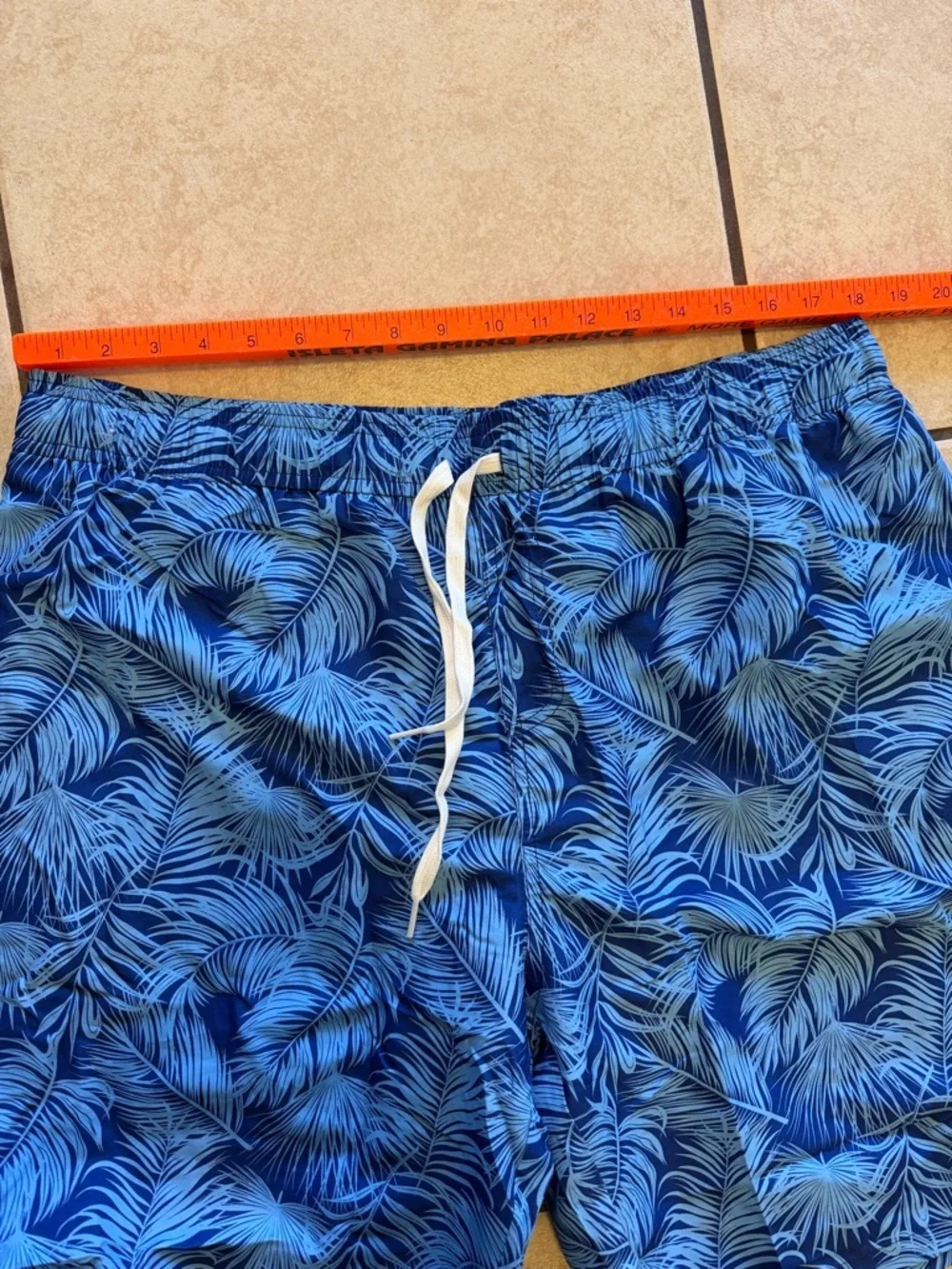 Men's Blue Tropical Print Swim Trunks